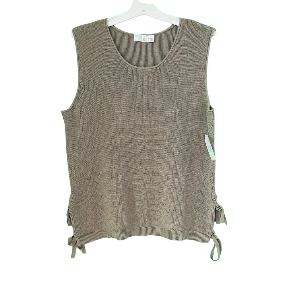 Time and Tru Womens Knit Sweater Vest XL 16/18 Beige Cotton Blend Side Tie NWT